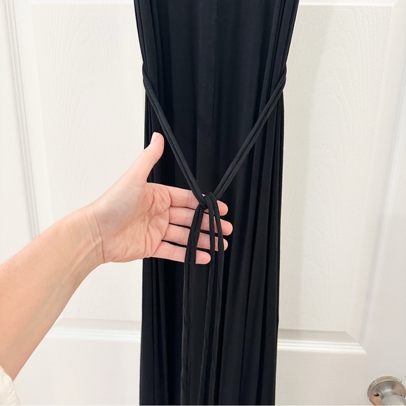 Moda International Pleated Tie Waist Boho Jersey Knit Maxi Dress Black sz Small - Picture 15 of 16